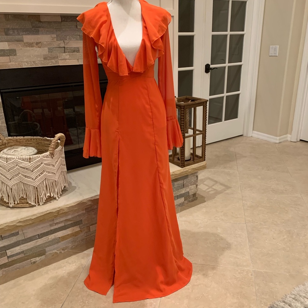 Pretty Little Thing Orange Maxi Dress Size 0